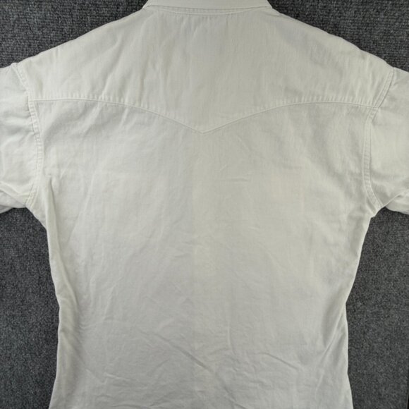 VTG Wrangler Short Sleeve Men Button Up Shirt Adult Western White Woven Solid L - Picture 13 of 13